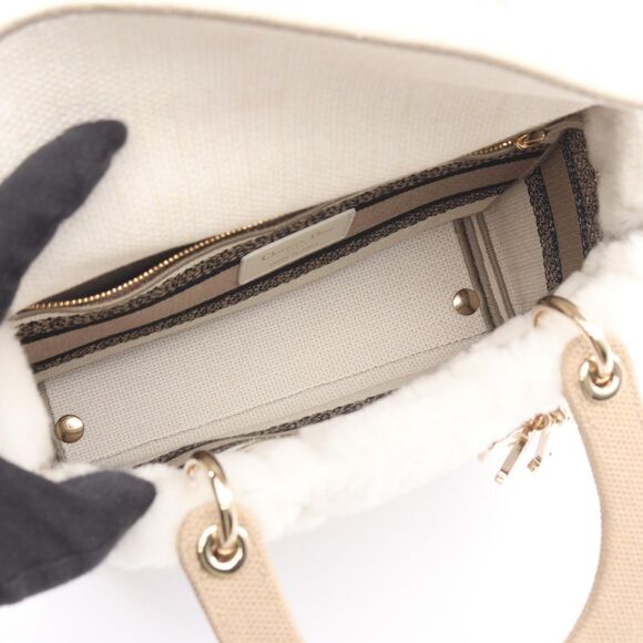 Dior Handbag Lady D-Lite Medium Bag Beige/White Canvas Lady Dior 2way Tote - Picture 3 of 7